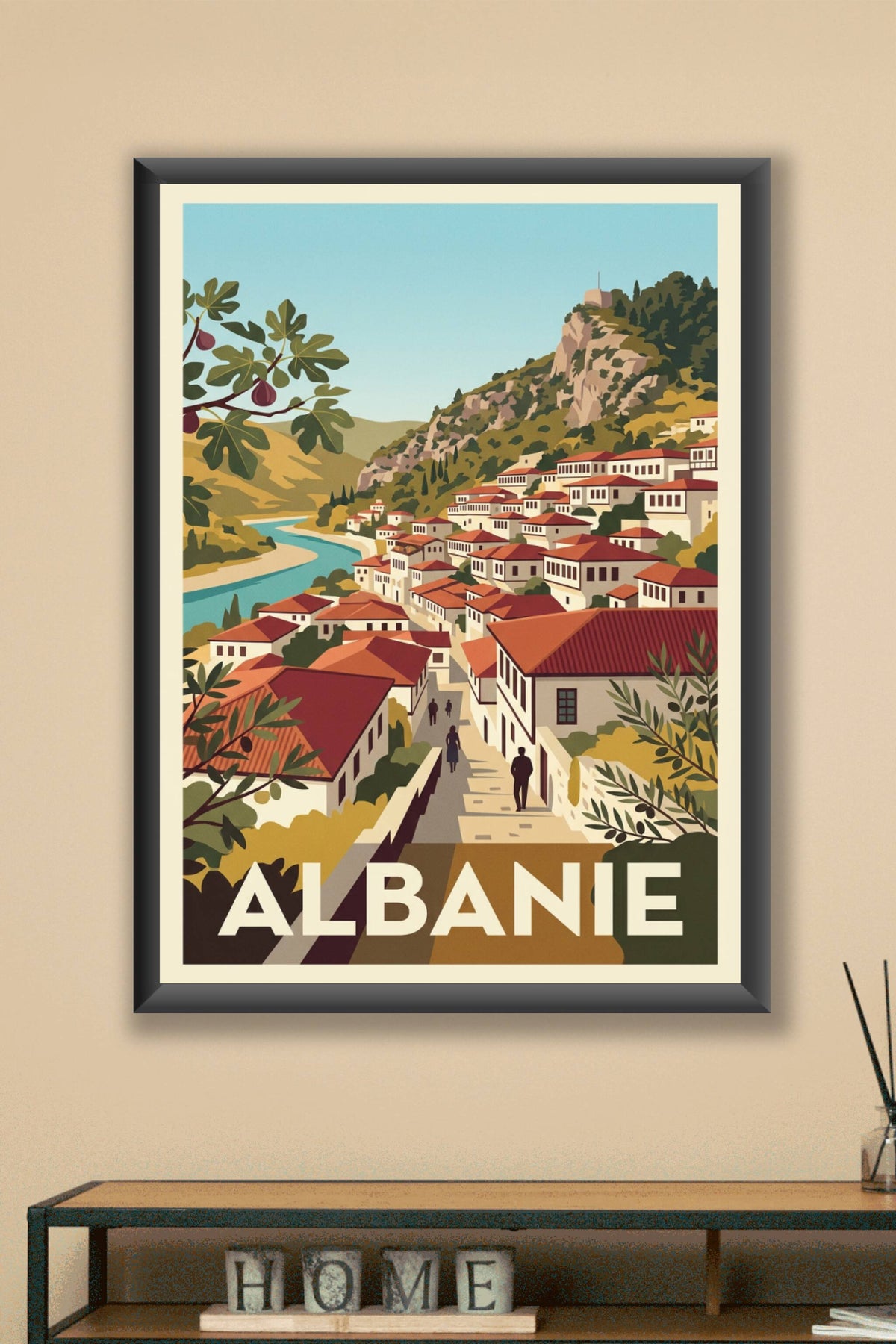 Poster d'Albanie, village de Berat, affiche déco