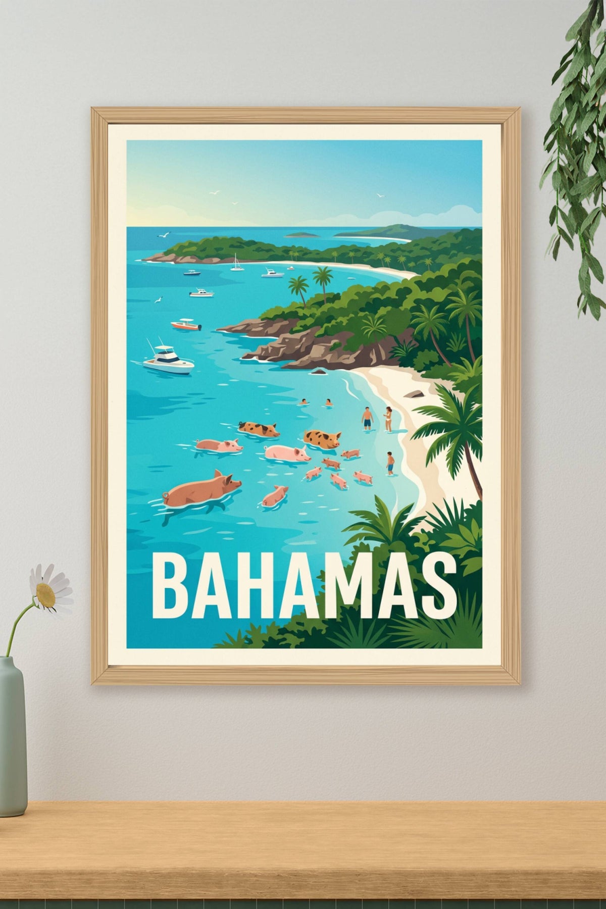 Poster des Bahamas, cochons de Big Major Cay