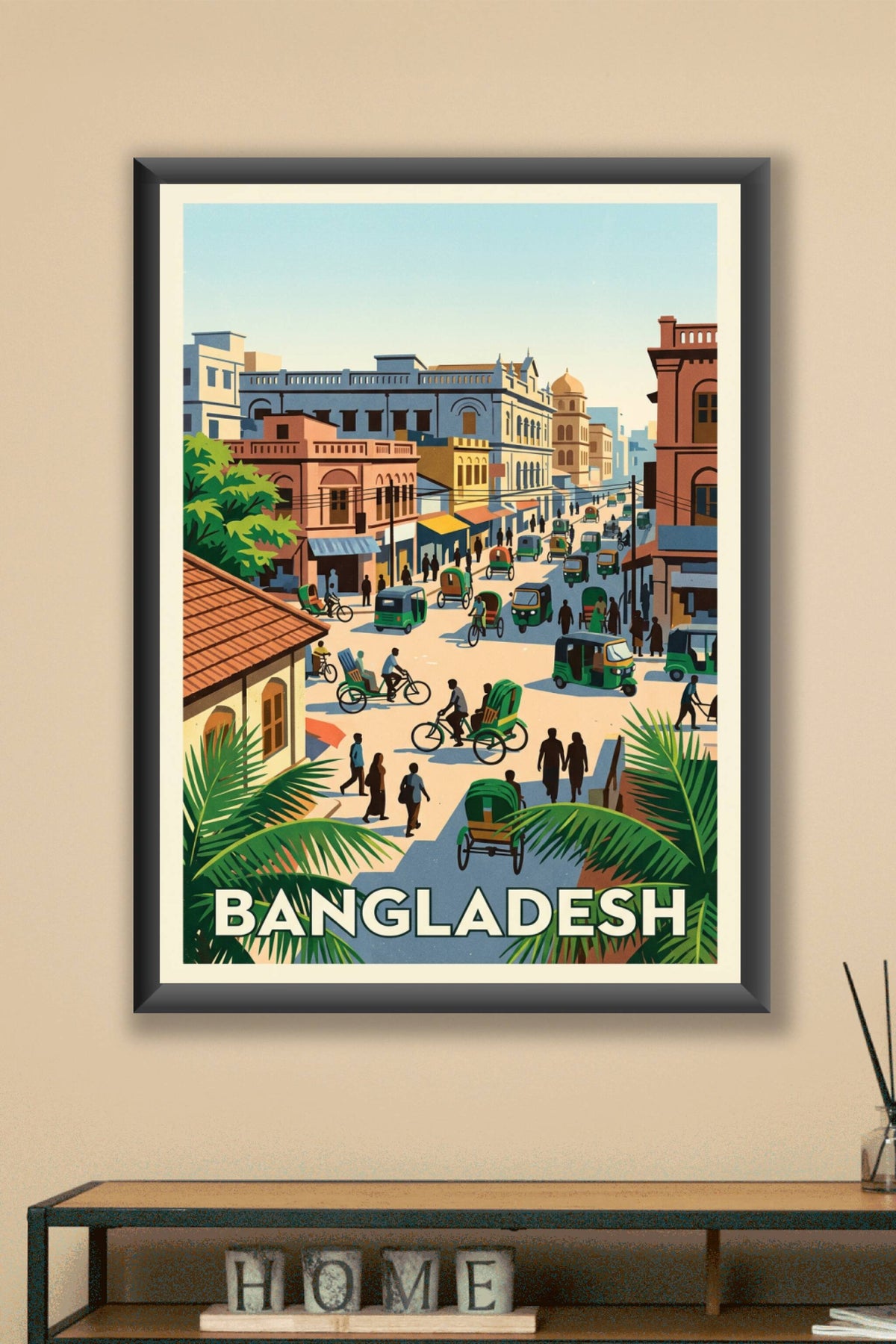 Affiche du Bangladesh, rickshaws colorés