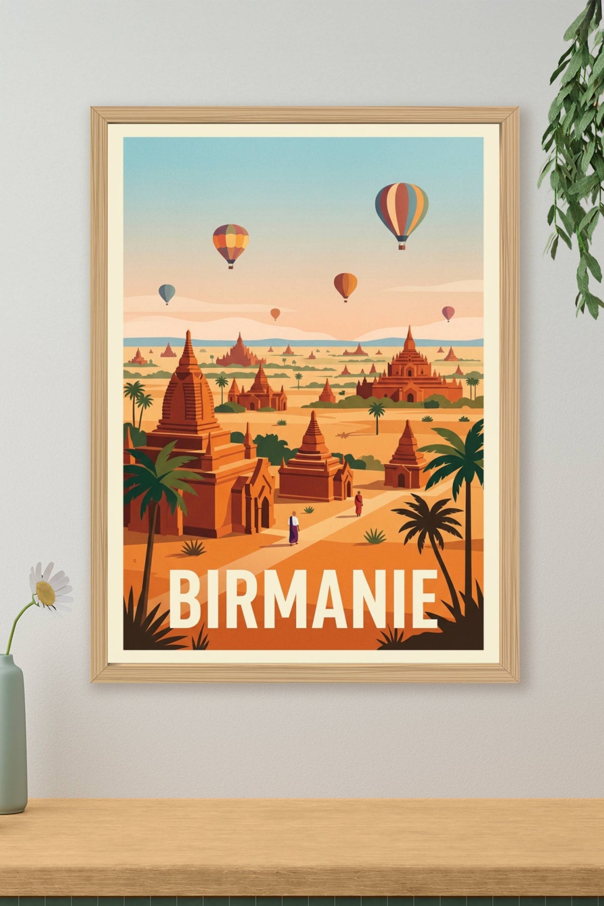 Affiche Birmanie, temples de Bagan et montgolfières