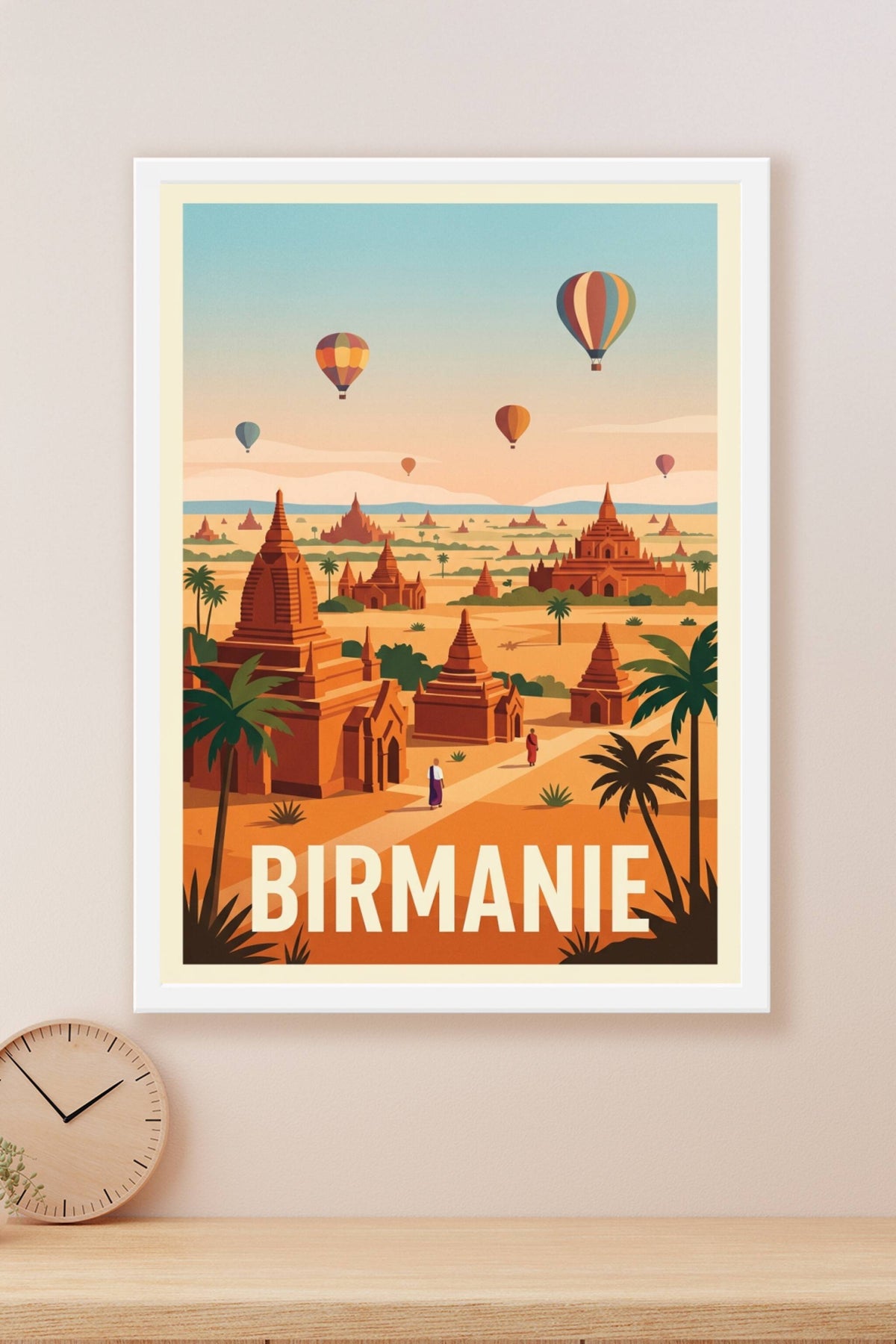 Affiche Birmanie, temples de Bagan et montgolfières