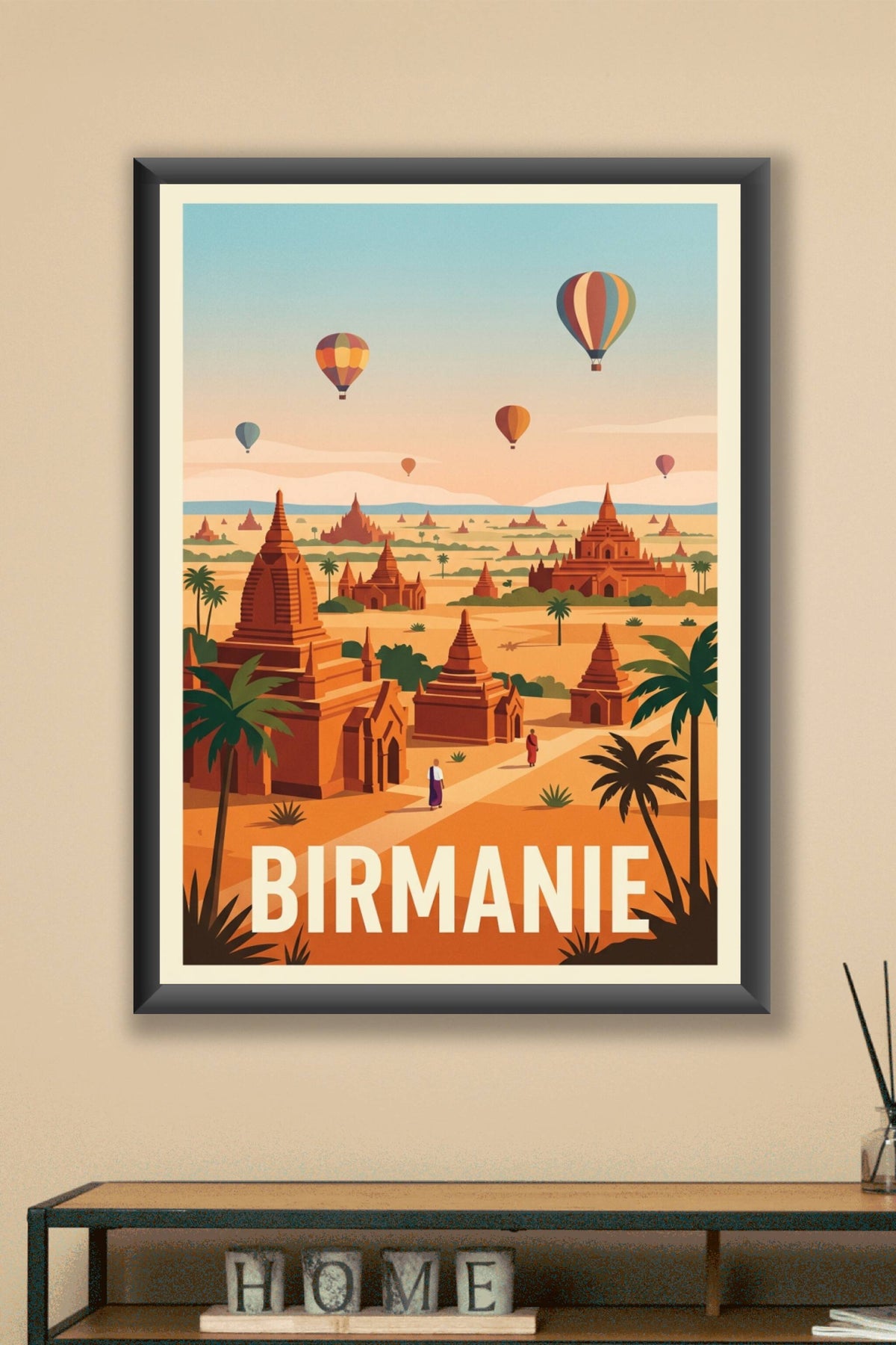 Affiche Birmanie, temples de Bagan et montgolfières