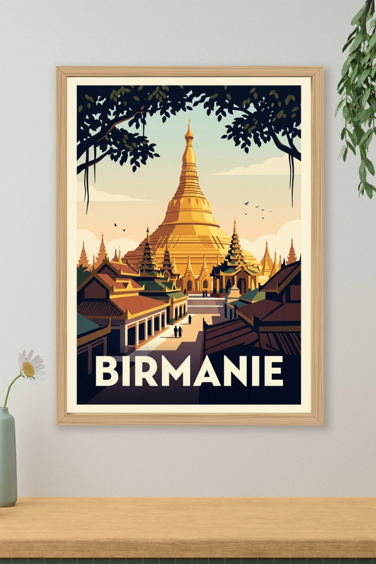 Affiche de Birmanie, pagode Shwedagon dorée