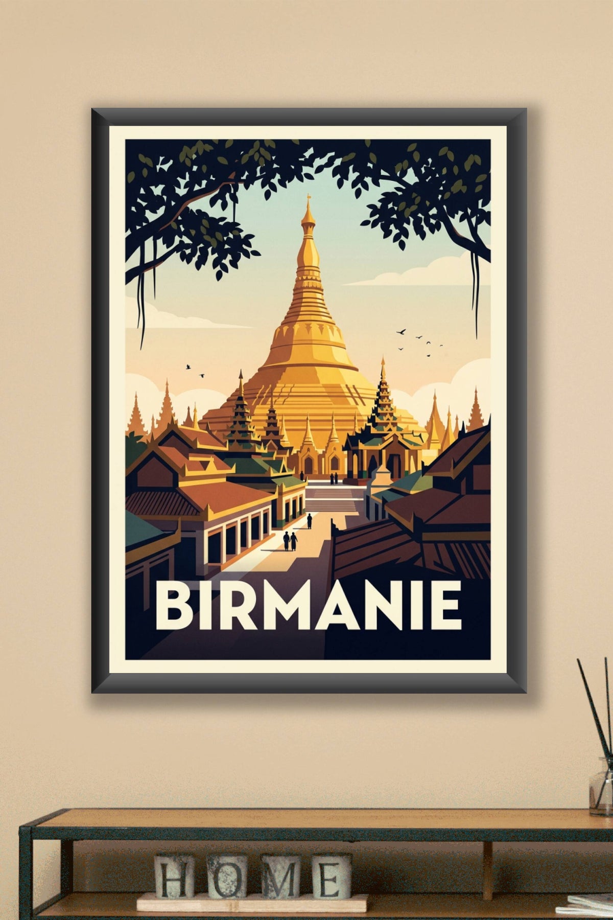 Affiche de Birmanie, pagode Shwedagon dorée