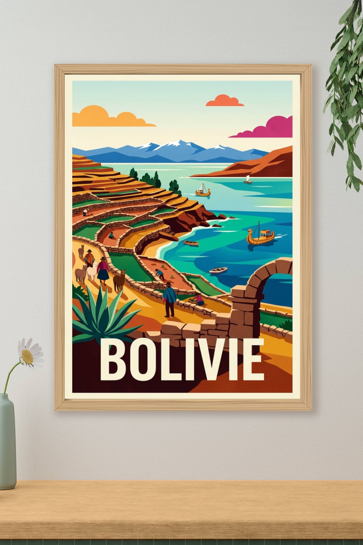 Affiche de Bolivie, lac Titicaca et terrasses