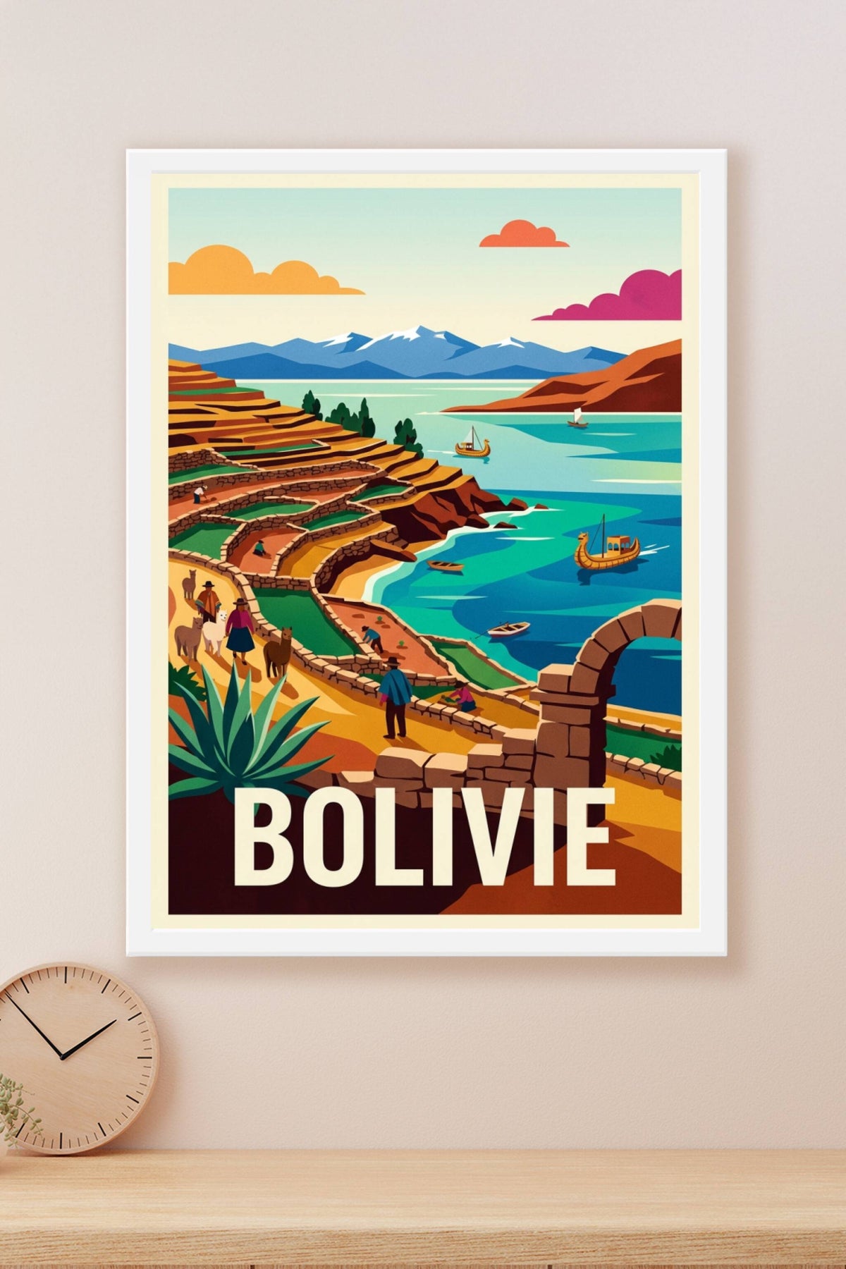 Affiche de Bolivie, lac Titicaca et terrasses