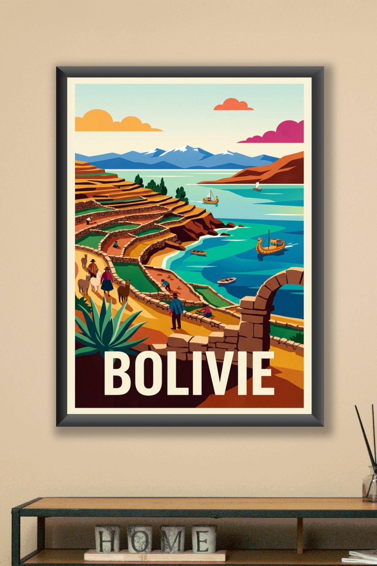 Affiche de Bolivie, lac Titicaca et terrasses