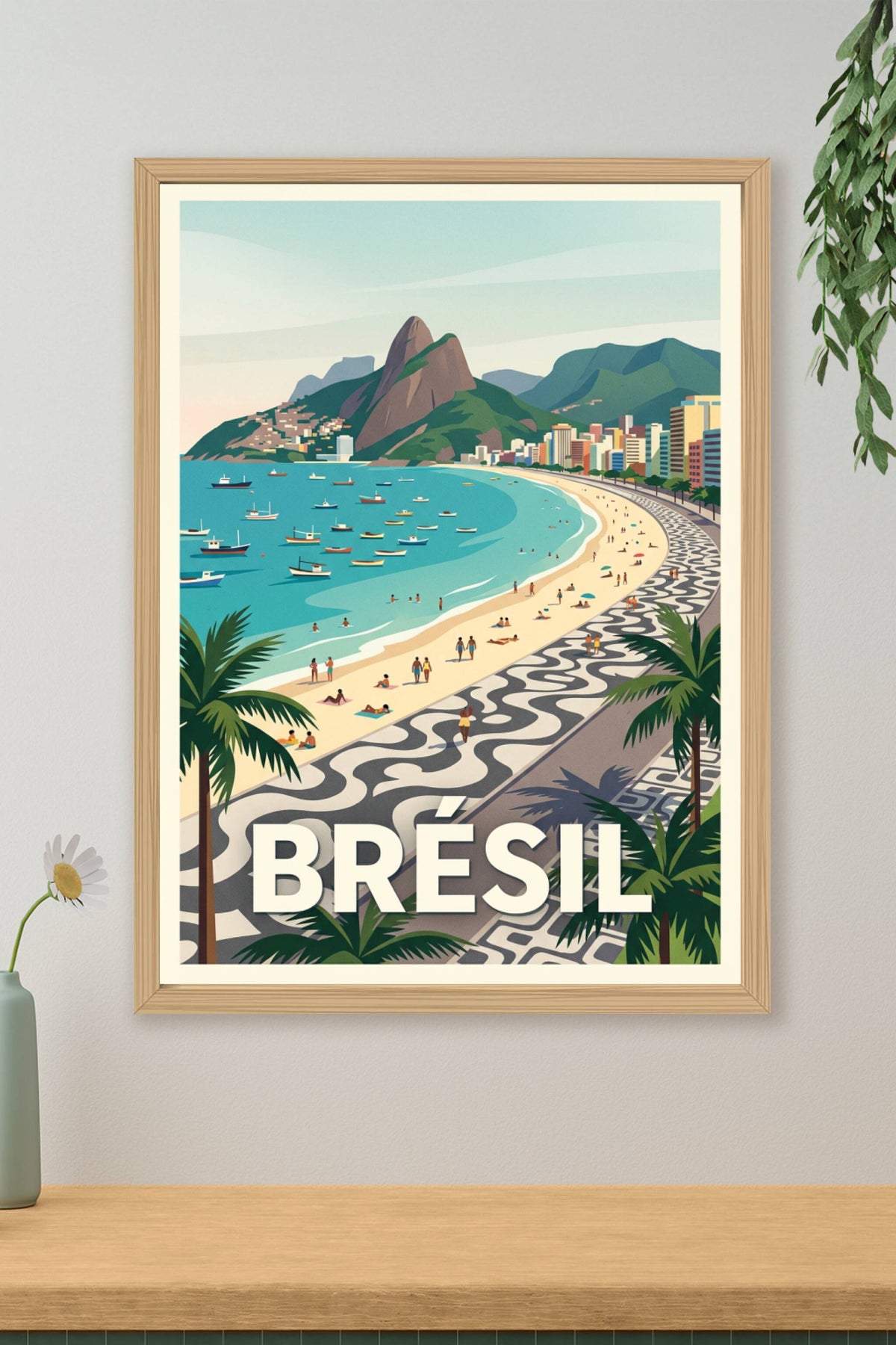 Affiche du Brésil, plage de Copacabana