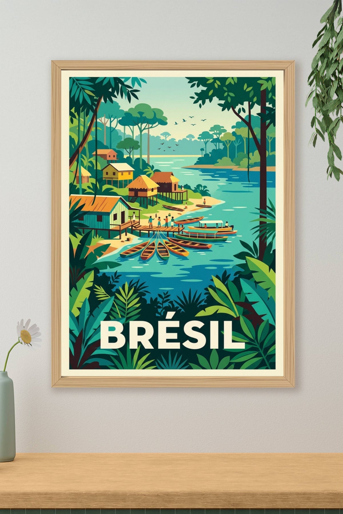 Poster du Brésil, poster village d'Amazonie