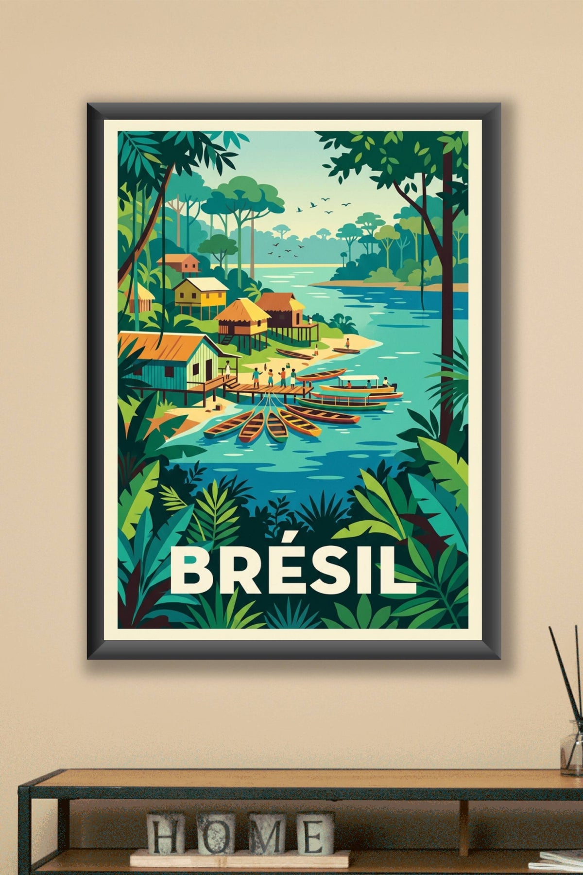 Poster du Brésil, poster village d'Amazonie