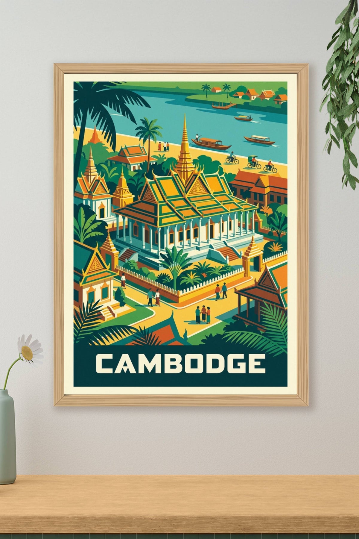 Affiche du Cambodge, poster temples et fleuve