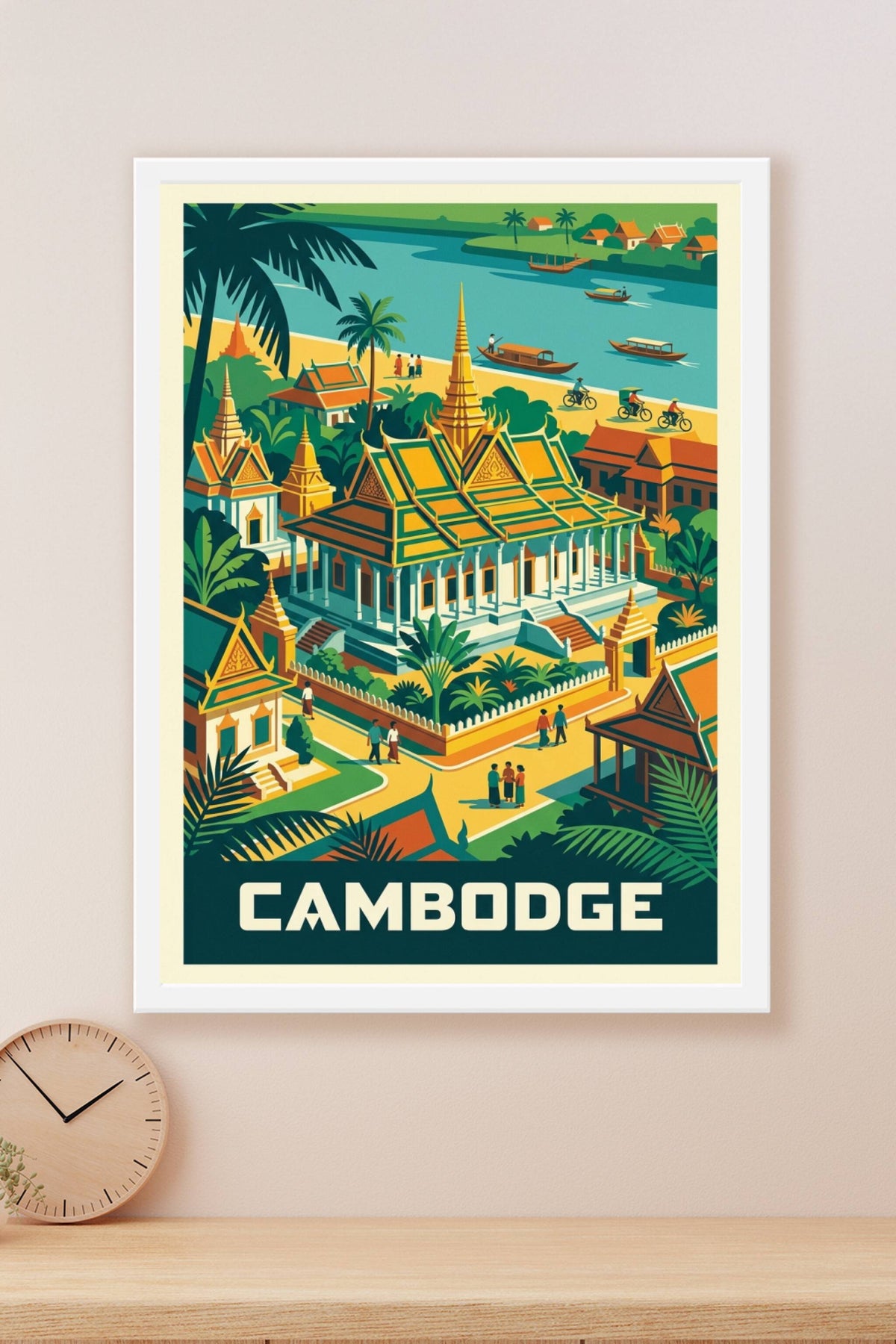 Affiche du Cambodge, poster temples et fleuve