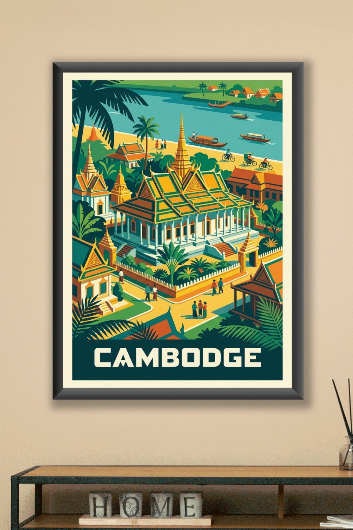 Affiche du Cambodge, poster temples et fleuve