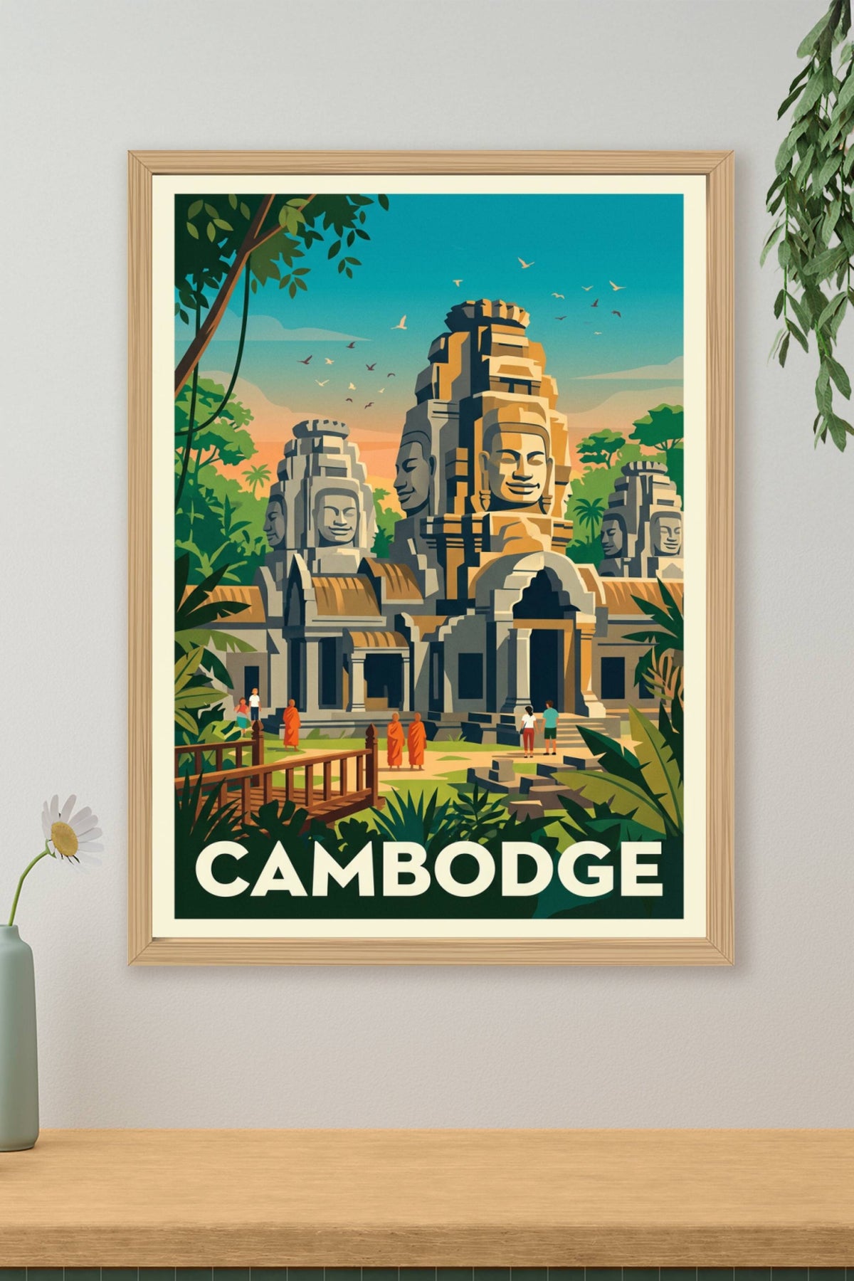 Affiche du Cambodge, temple du Bayon