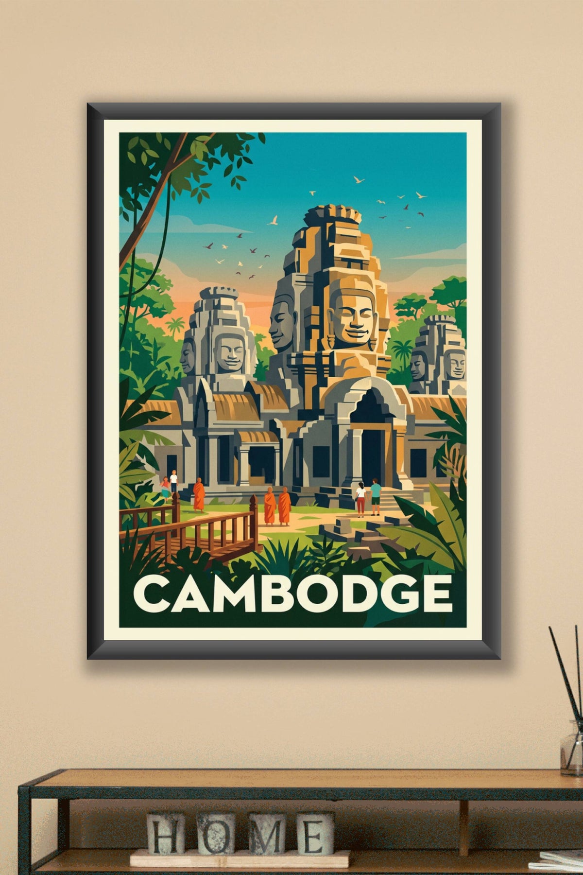 Affiche du Cambodge, temple du Bayon