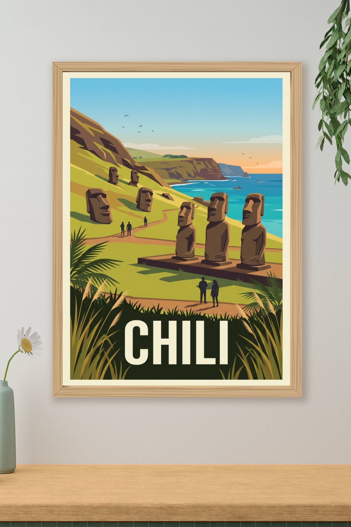 Affiche du Chili, Ile de Pâques Moaï