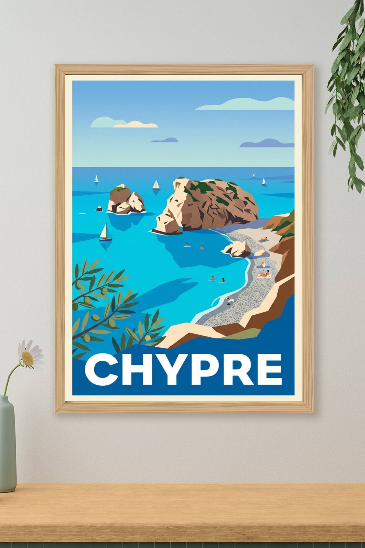 Affiche de Chypre, poster de voyage bord de mer