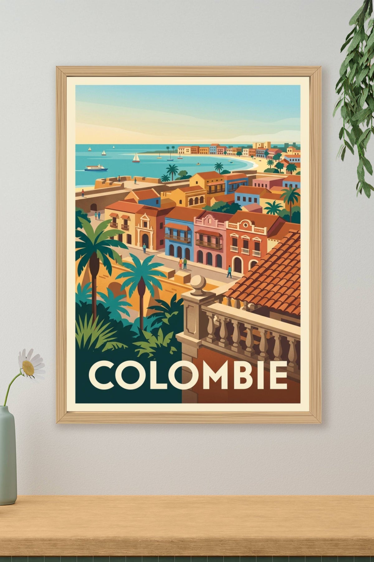 Affiche de Colombie, poster maisons colorées