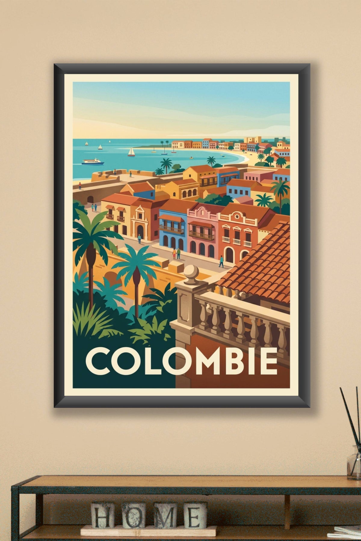 Affiche de Colombie, poster maisons colorées