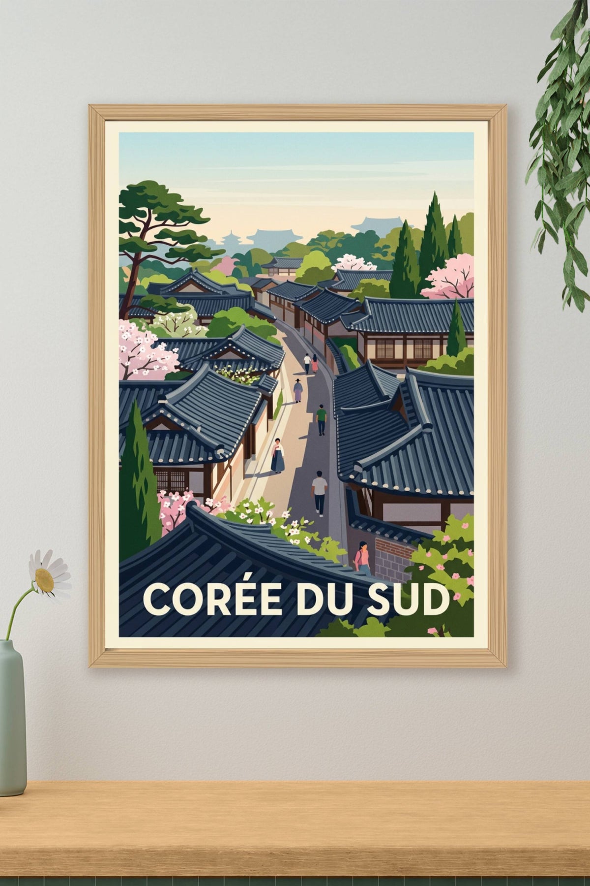 Affiche de la Corée du Sud, village Hanok