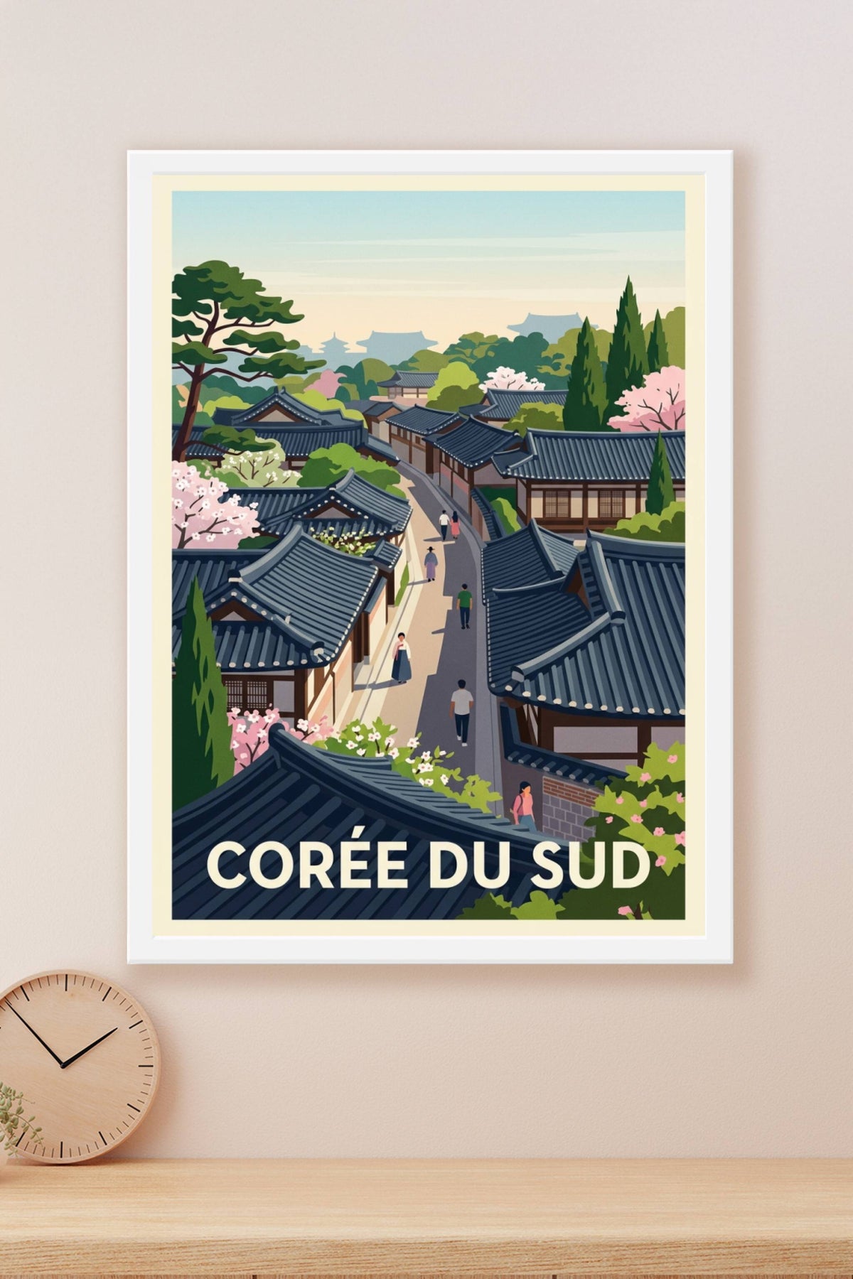 Affiche de la Corée du Sud, village Hanok