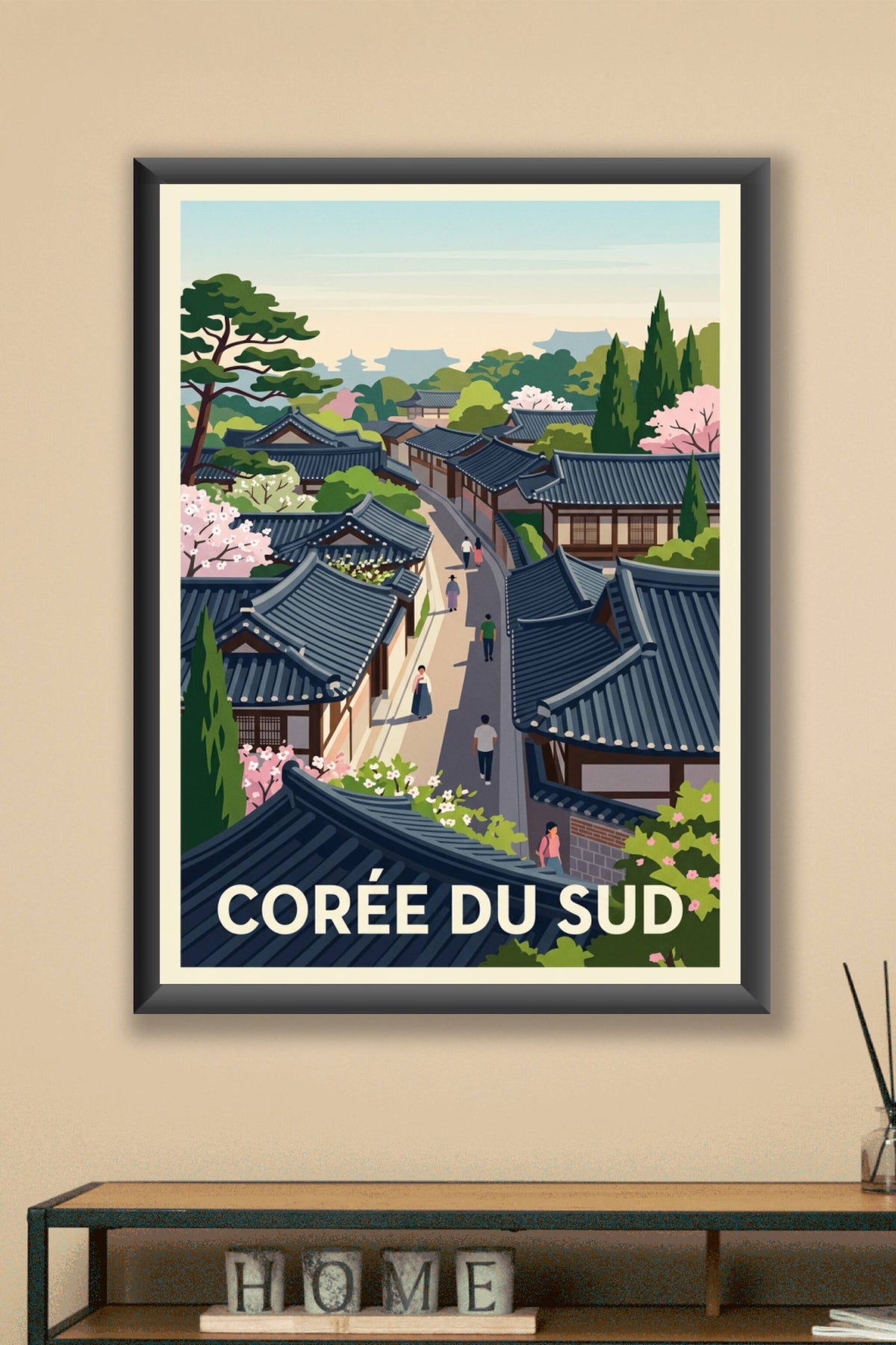 Affiche de la Corée du Sud, village Hanok