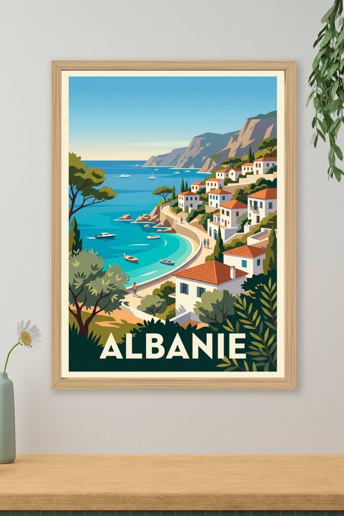 Affiche Albanie, poster village côtier