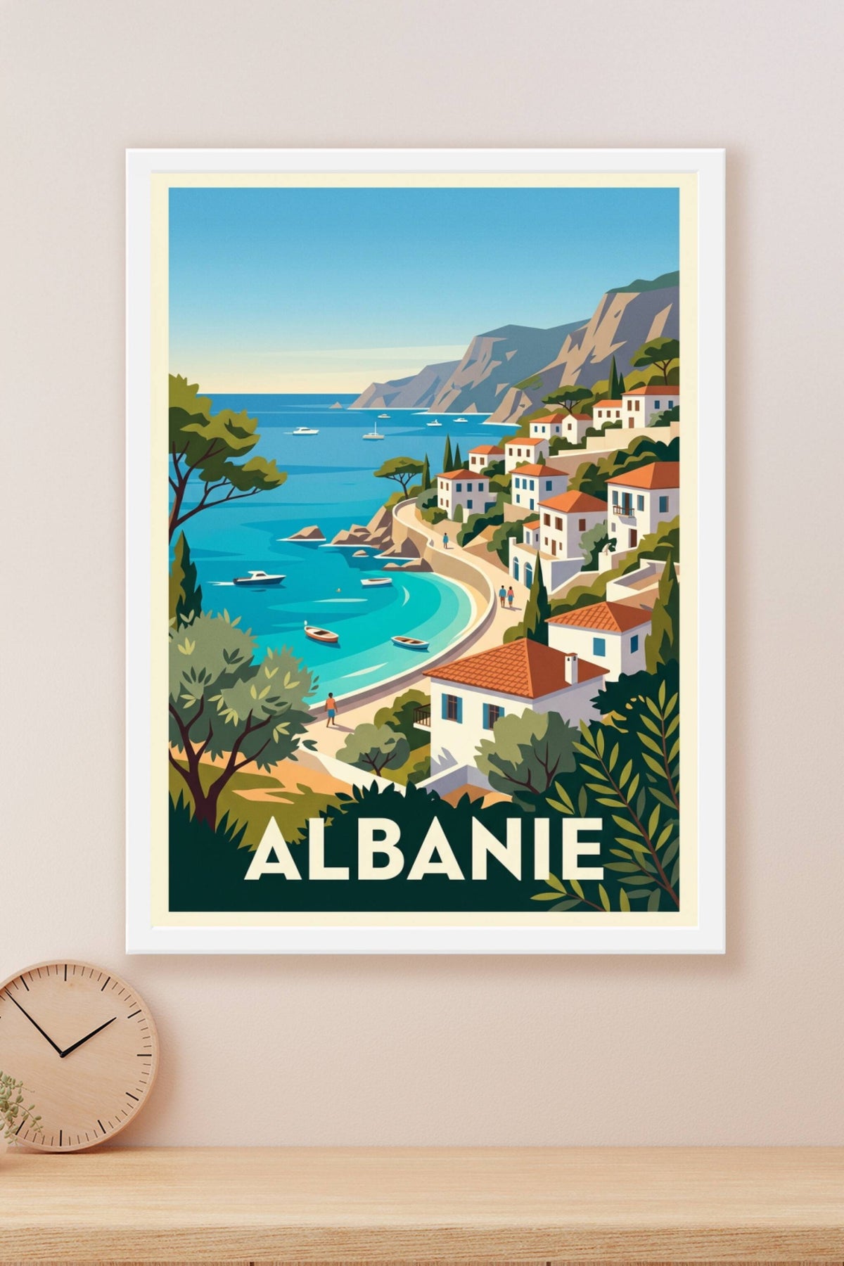 Affiche Albanie, poster village côtier
