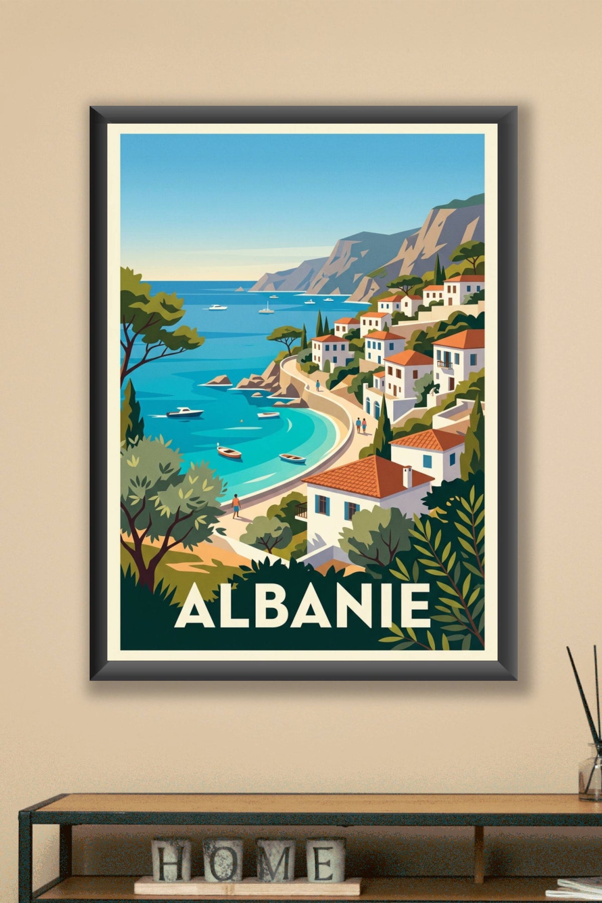 Affiche Albanie, poster village côtier