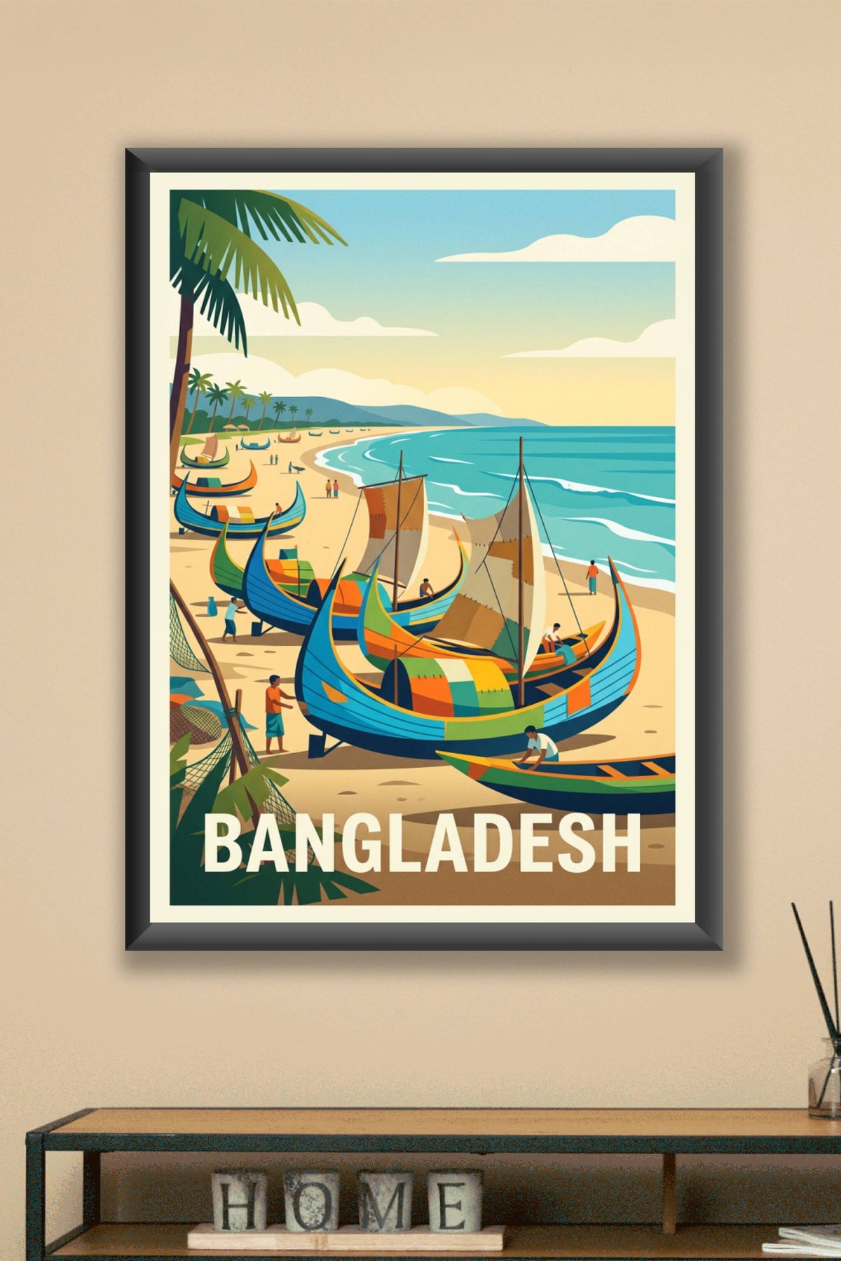 Poster du Bangladesh, barques colorées