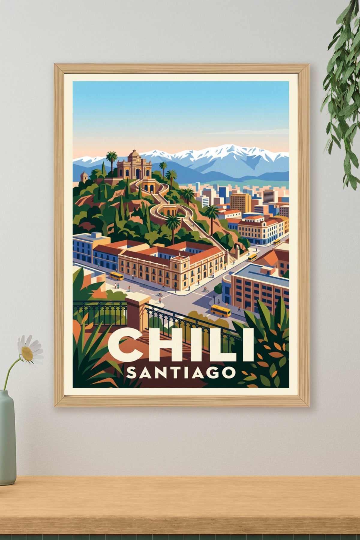 Affiche du Chili, Santiago et les Andes