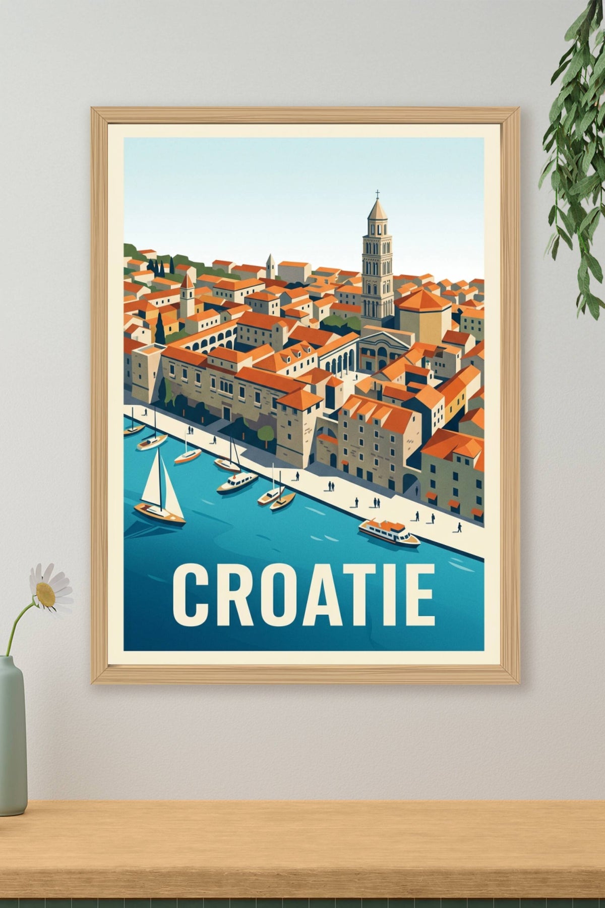 Affiche de Croatie, poster vue mer et toits