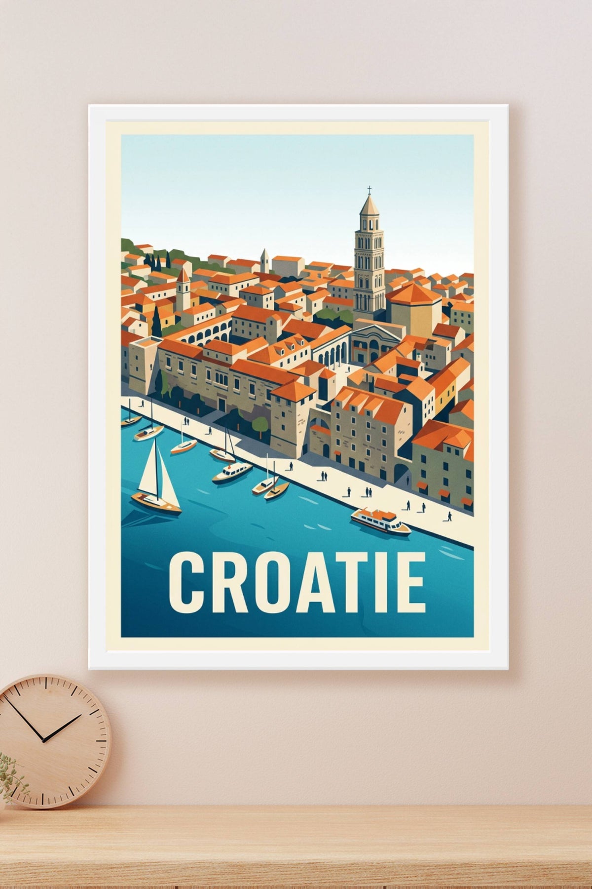 Affiche de Croatie, poster vue mer et toits