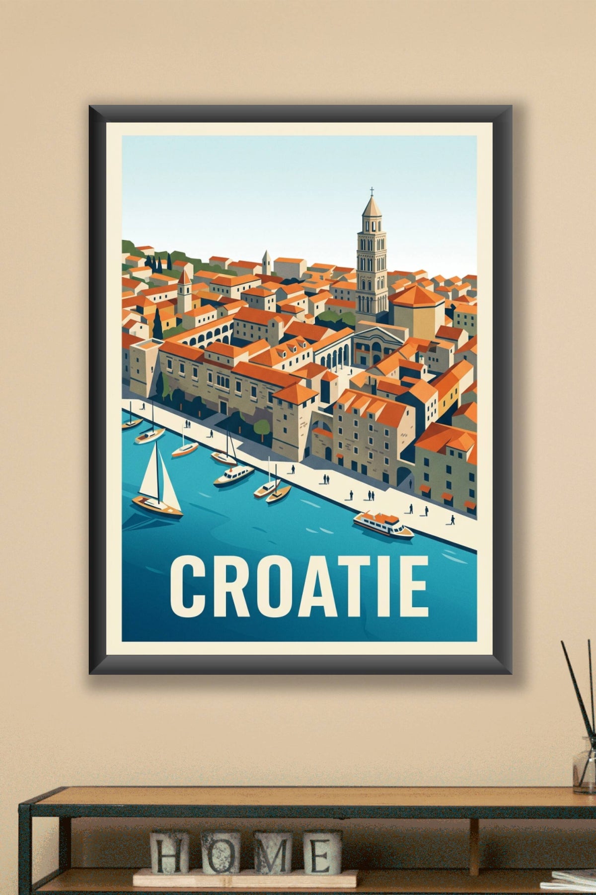 Affiche de Croatie, poster vue mer et toits