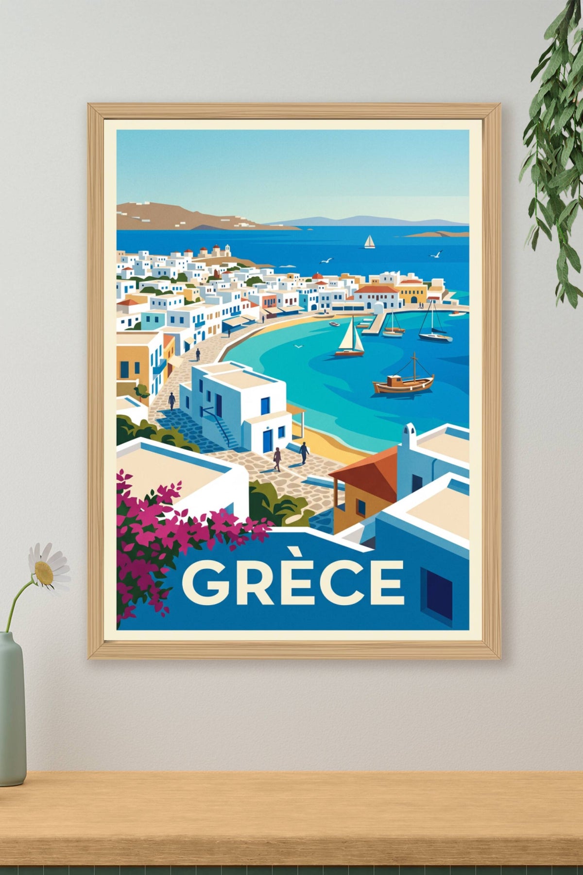 Affiche de Grèce, poster village côtier