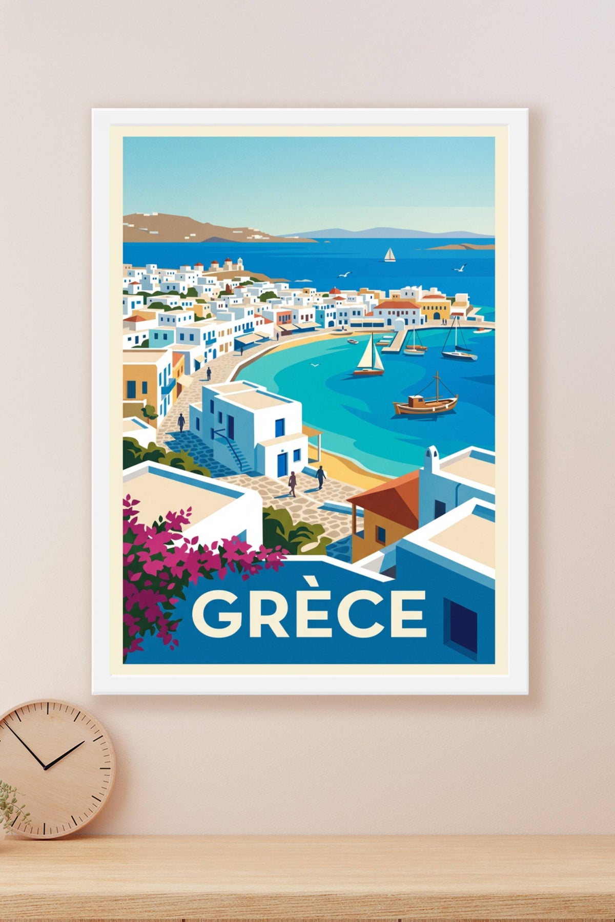 Affiche de Grèce, poster village côtier