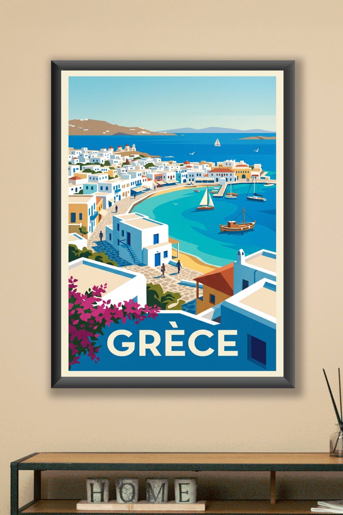 Affiche de Grèce, poster village côtier