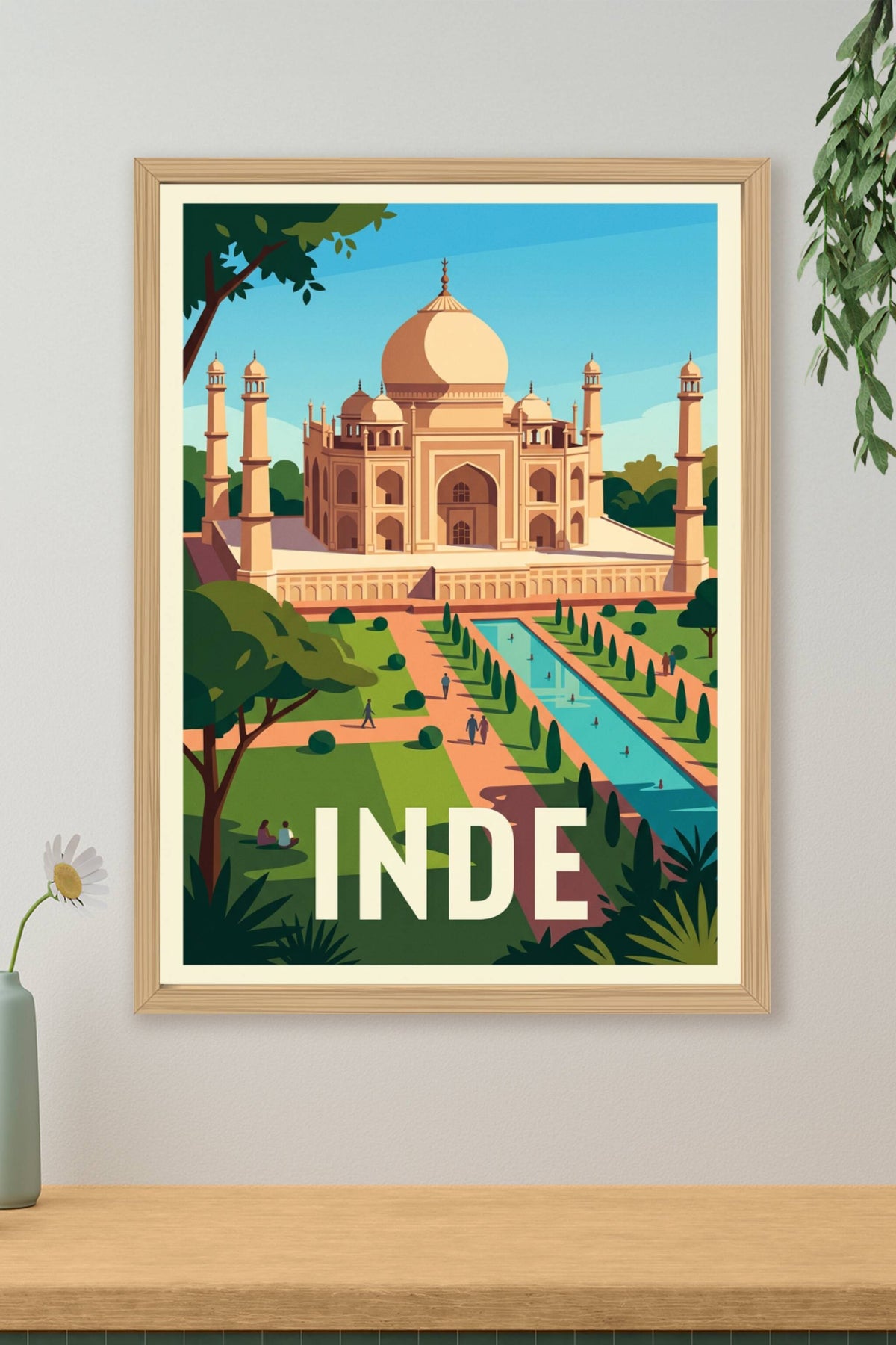 Affiche de l'Inde, Taj Mahal et jardins