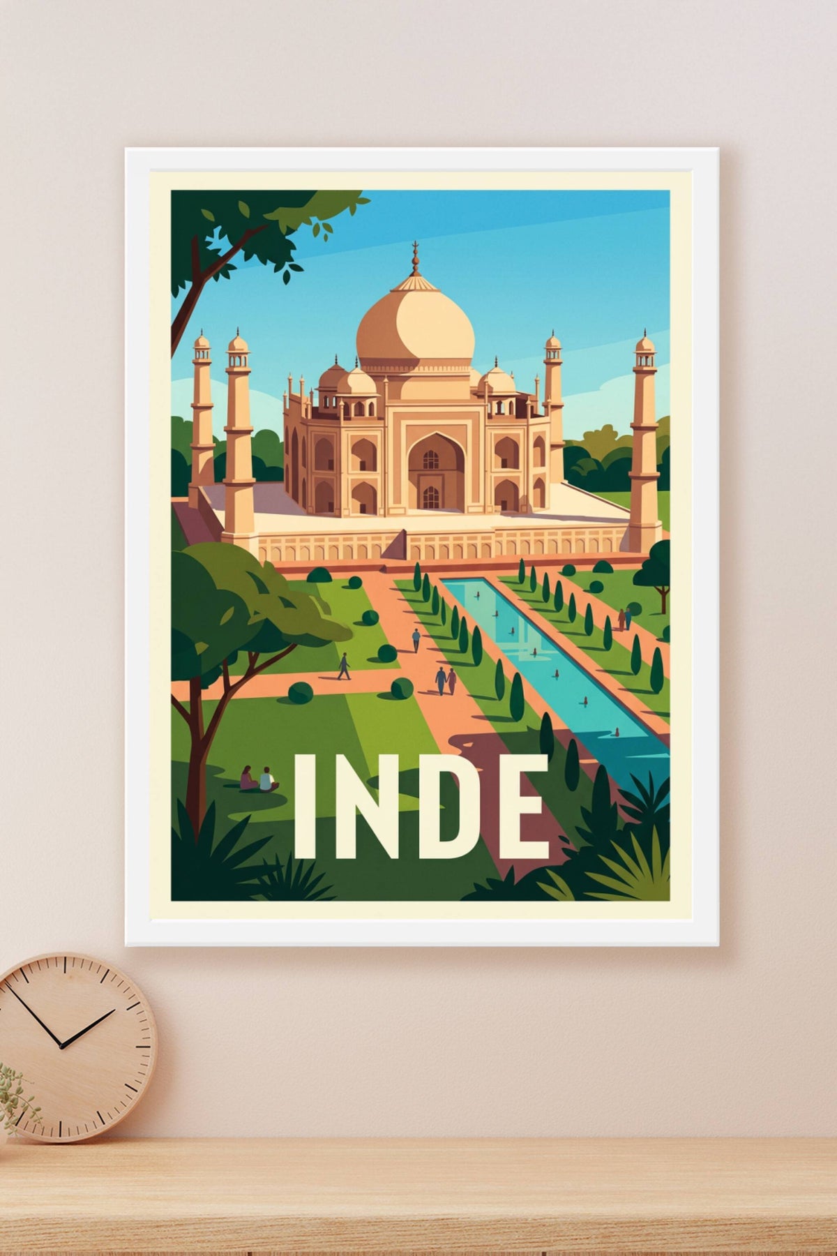 Affiche de l'Inde, Taj Mahal et jardins