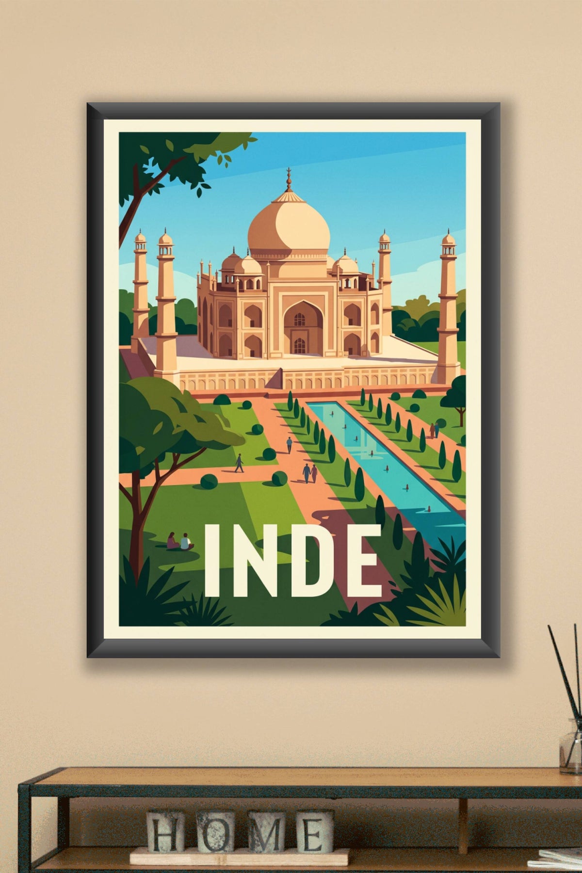 Affiche de l'Inde, Taj Mahal et jardins