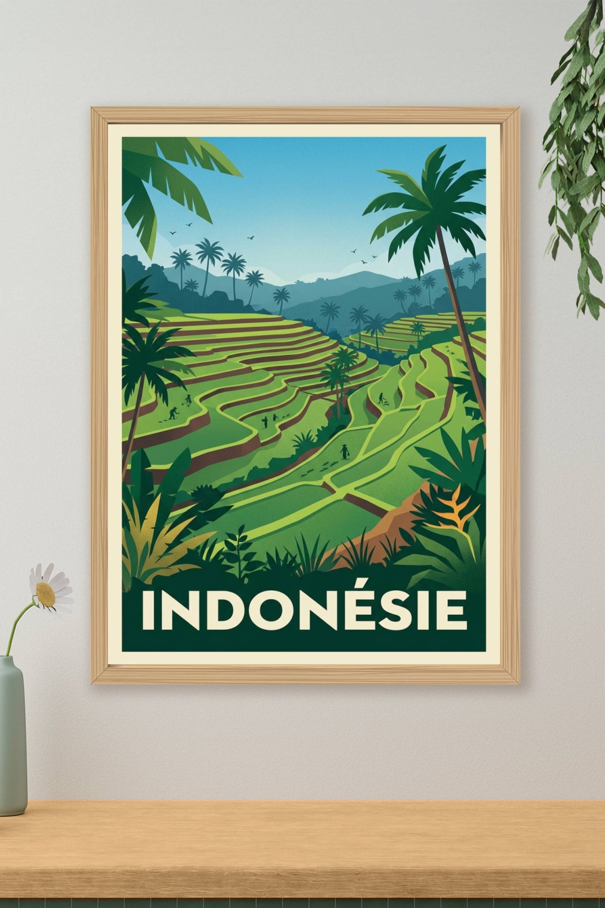 Affiche d'Indonésie, rizières en terrasse