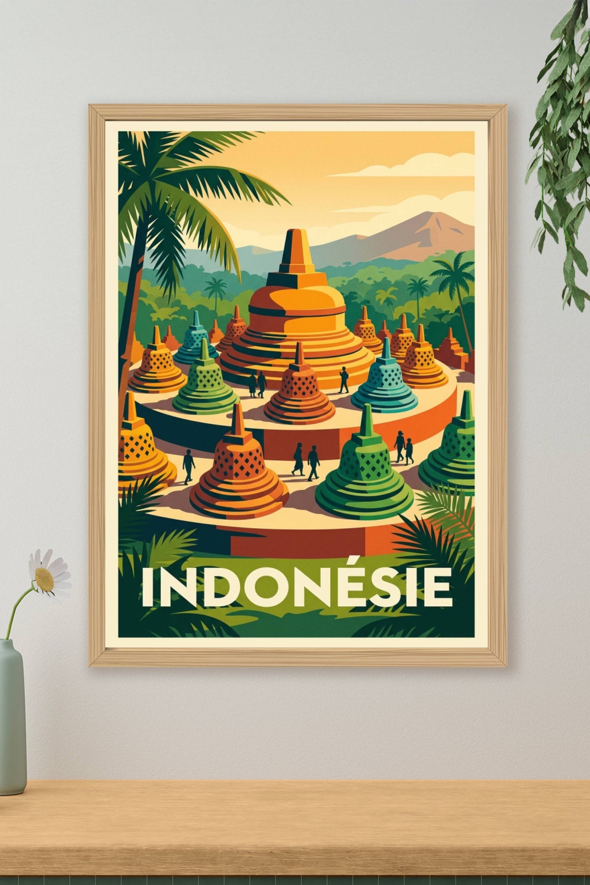Affiche d'Indonésie, temple de Borobudur