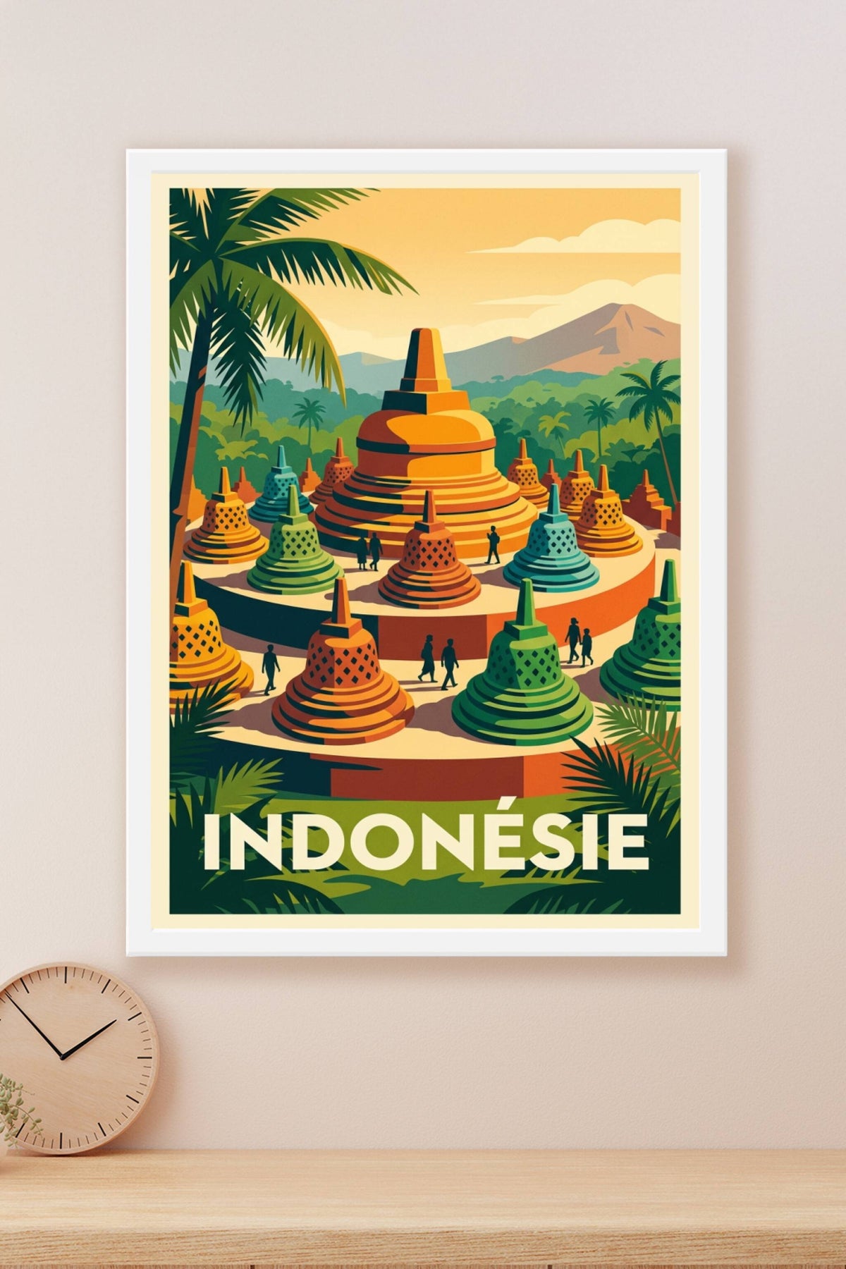 Affiche d'Indonésie, temple de Borobudur