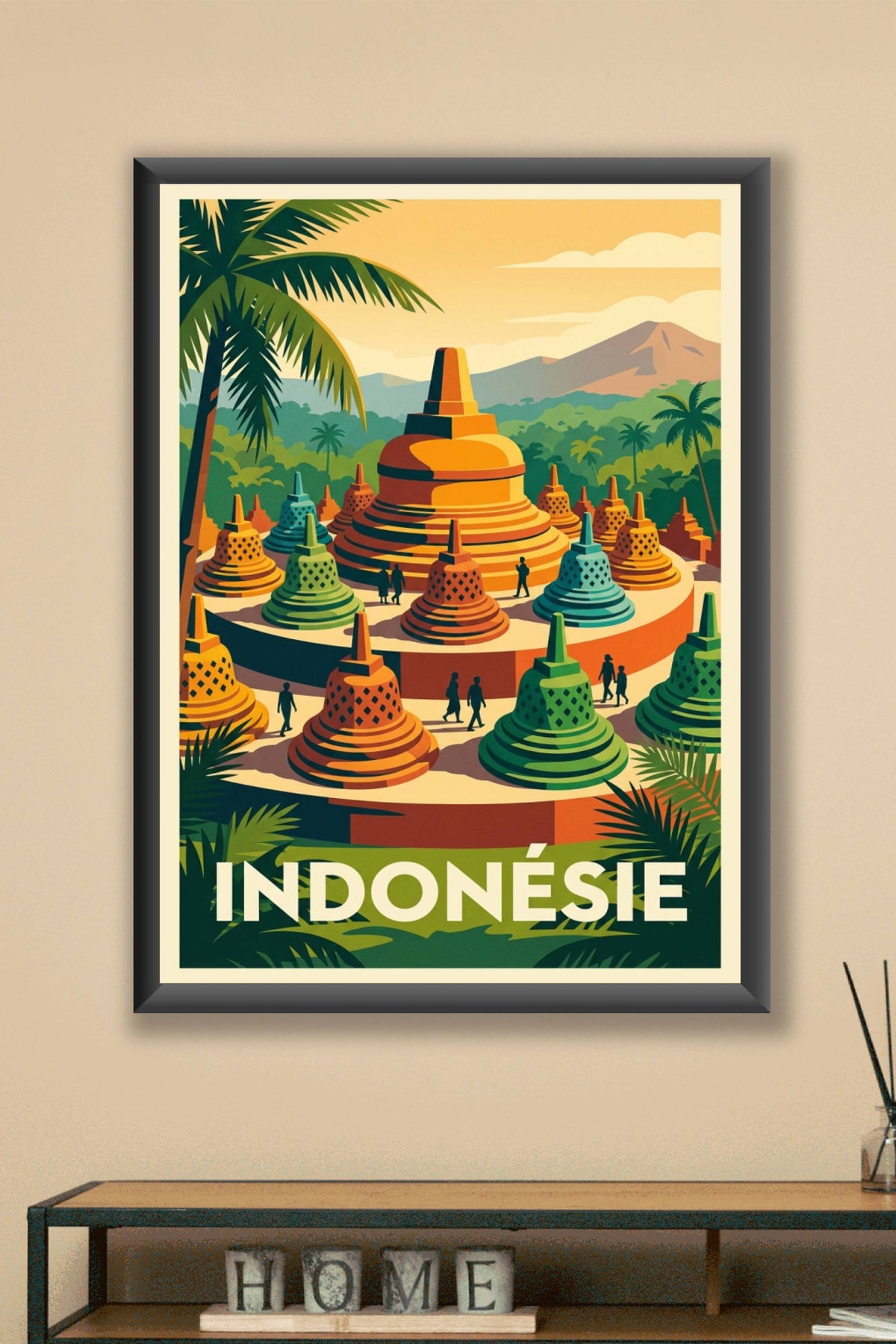 Affiche d'Indonésie, temple de Borobudur