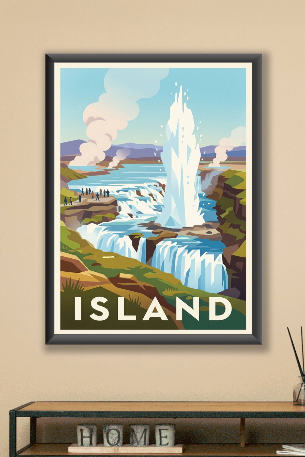Affiche d'Islande, geyser et nature sauvage