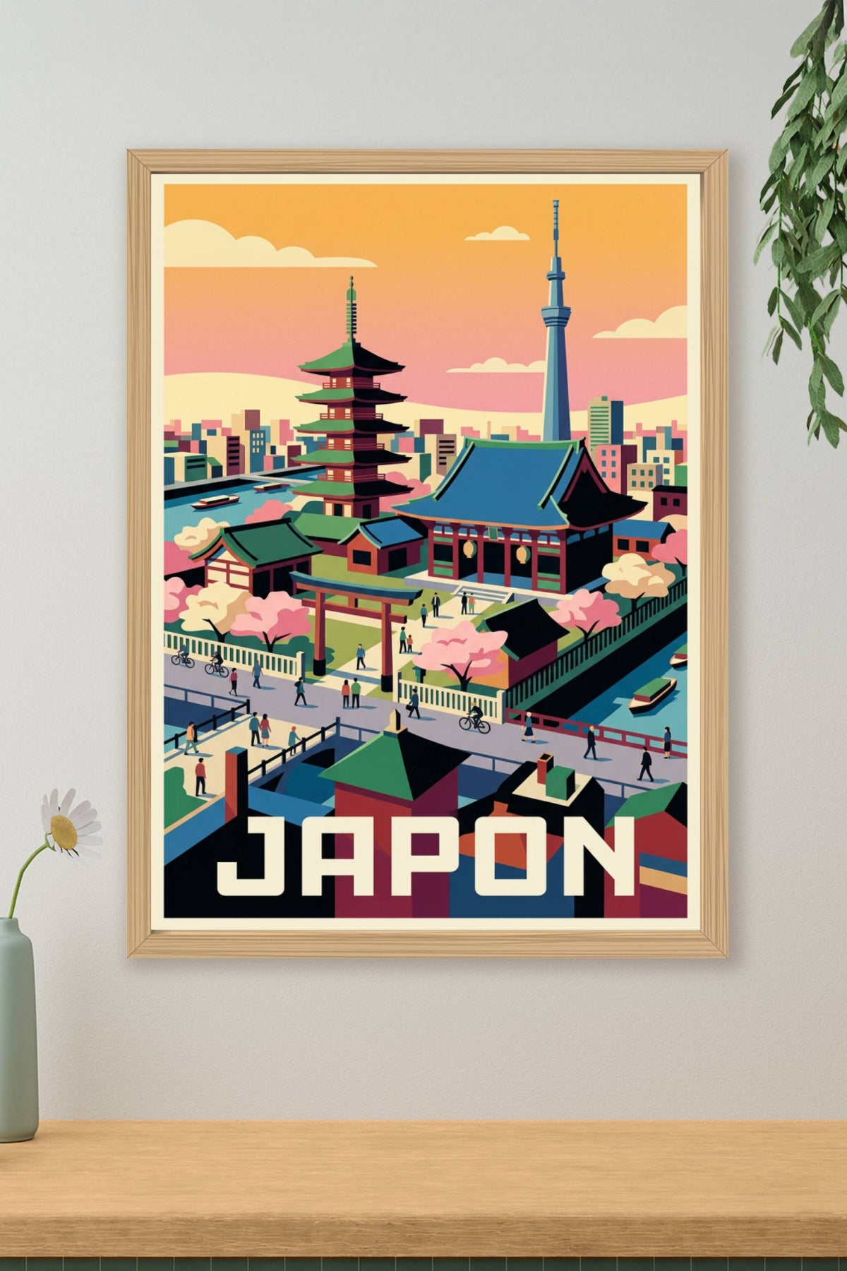 Affiche du Japon, Tokyo et pagode traditionnelle