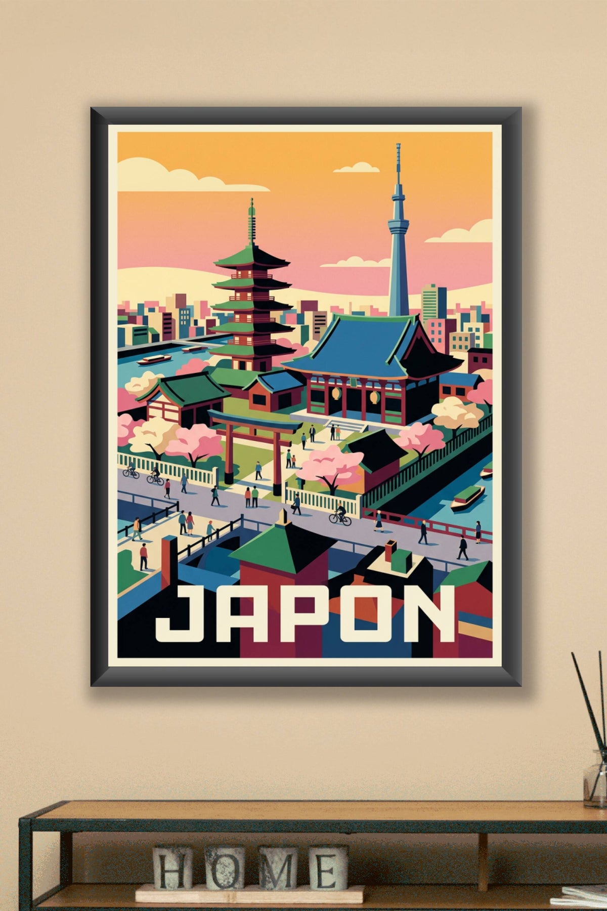 Affiche du Japon, Tokyo et pagode traditionnelle