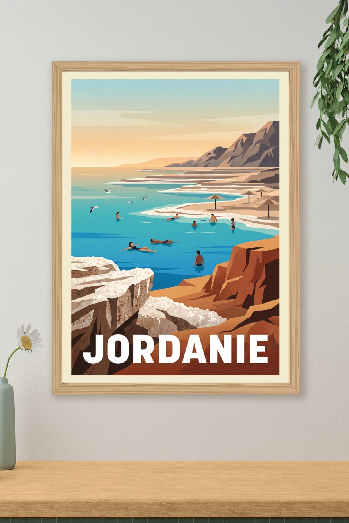Affiche de Jordanie, la Mer Morte et ses baigneurs