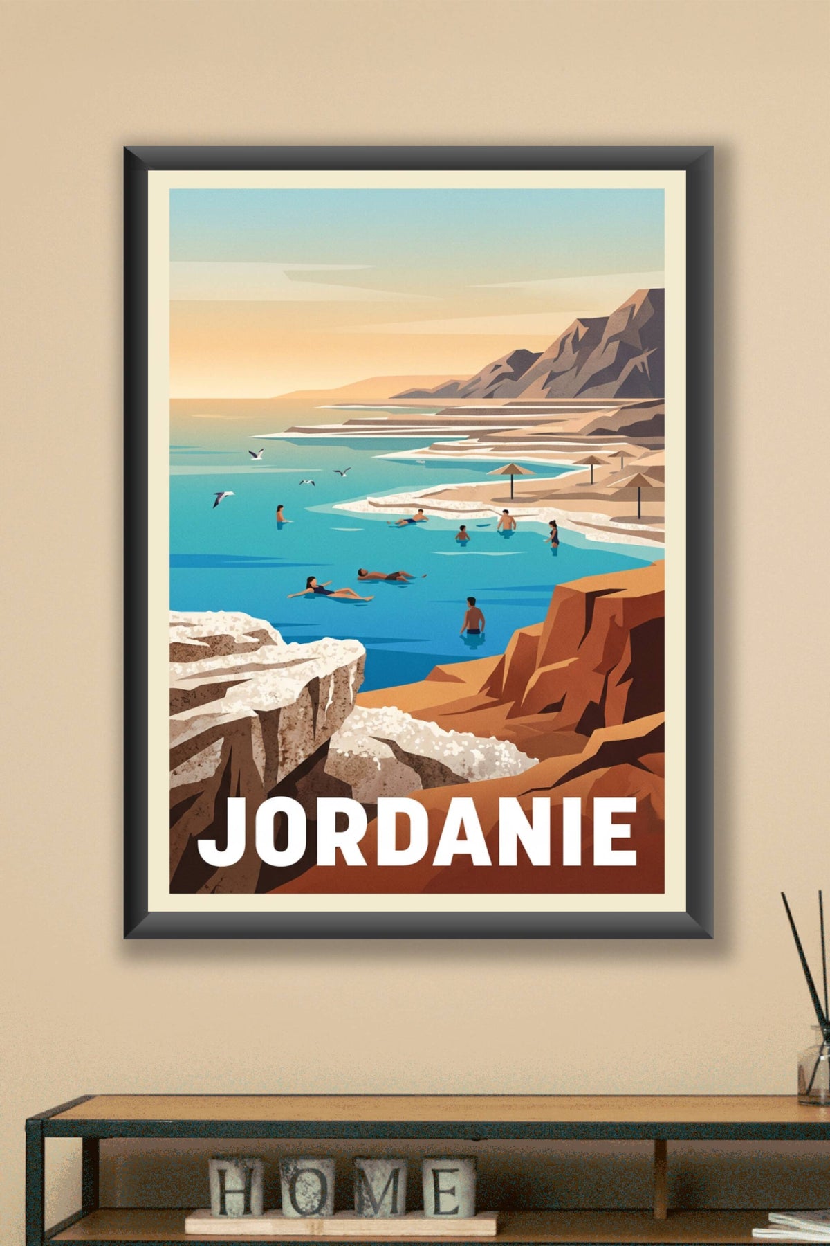 Affiche de Jordanie, la Mer Morte et ses baigneurs