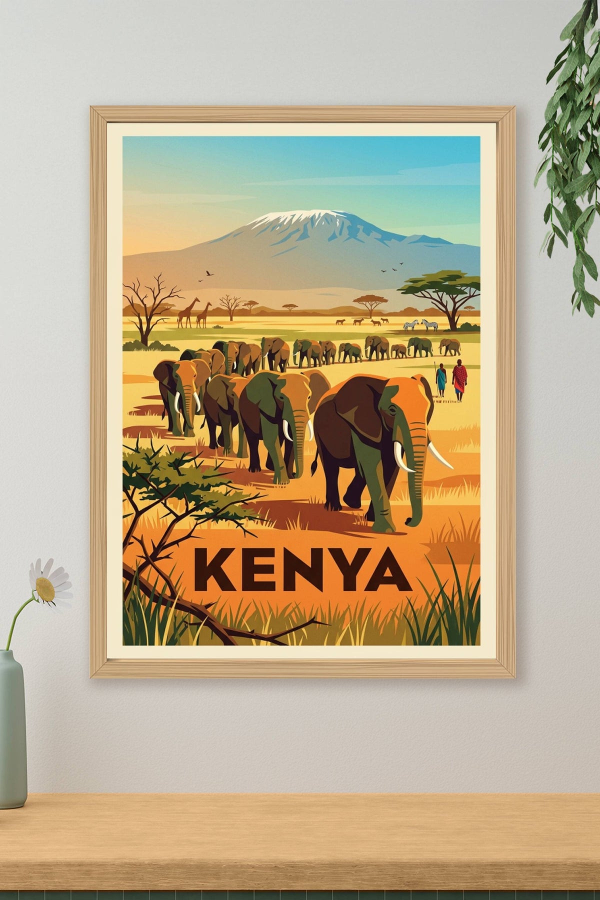 Affiche du Kenya, Kilimandjaro et éléphants